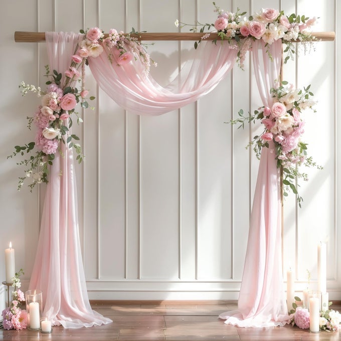 WEDDING ARCH DRAPING FABRIC 28 X19FT SHEER CHIFFON FABRIC BACKDROP1 PANEL BLUSH DRAPES FOR WEDDING CEREMONY DECOR DECORATIVE ARCH DRAPERY FOR BIRTHDAY PARTY CEILING CURTAIN BACKDROP