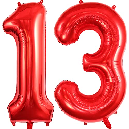 TOTAFAM 13 Balloon Numbers Large 13 or 31 Foil Balloons Big Number Balloon 40 Inch for 13th Birthday Anniversary Event Celebration Party Decorations Red - Image 1