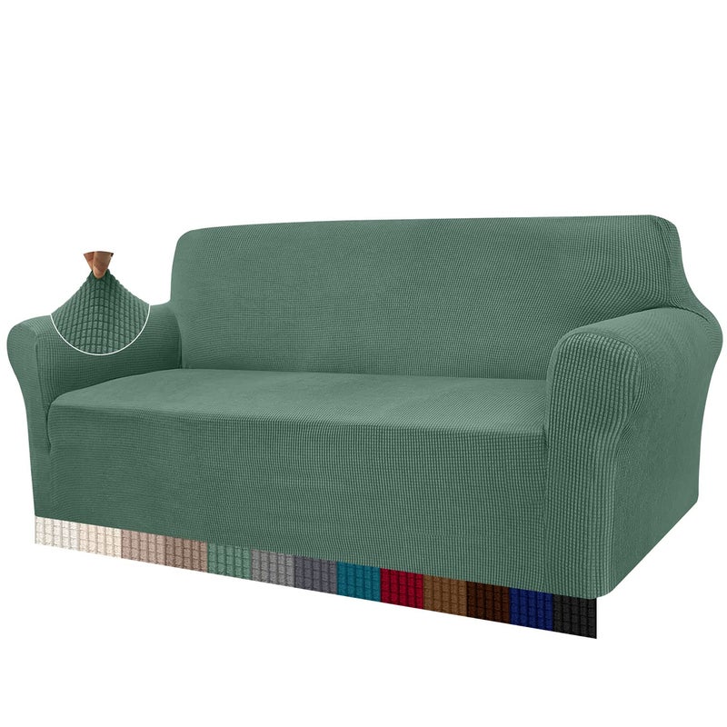 Granbest High Stretch Sofa Covers 3 Seater Super Soft Stylish Couch Covers for Dogs Pets Cats Jacquard Spandex Non Slip Sofa Slipcover for Living Room Furniture Protector 3 Seater Matcha Green
