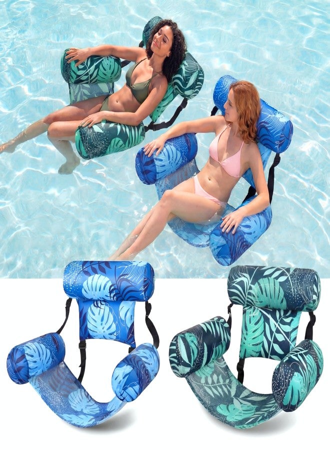 Blueweenly 2 Pack Inflatable Pool Float for Adult Adjustable Hammock Float Chair Fabric Pool Lounge Chairs Blow up Water Chairs Rafts for Summer Swimming Party Fun(Tropical,Blue,Dark Green) - Image 1