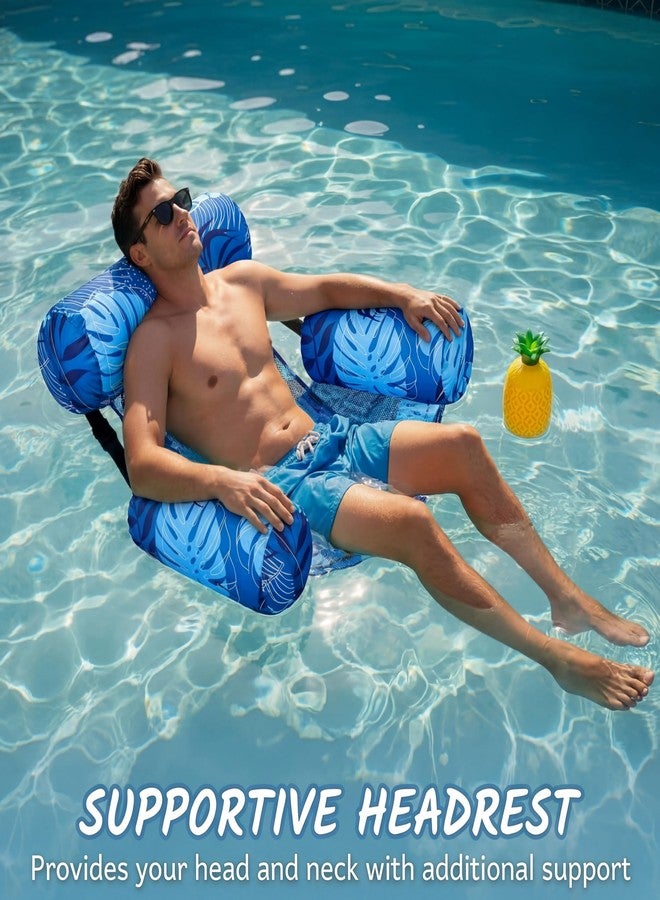 Blueweenly 2 Pack Inflatable Pool Float for Adult Adjustable Hammock Float Chair Fabric Pool Lounge Chairs Blow up Water Chairs Rafts for Summer Swimming Party Fun(Tropical,Blue,Dark Green) - Image 5
