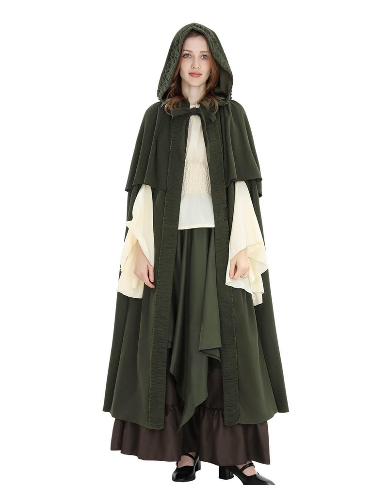 Nuoqi Renaissance Cloak with Hood Women Medieval Cloak Halloween Cosplay Knight Gothic Witch Cape Green L - Image 2