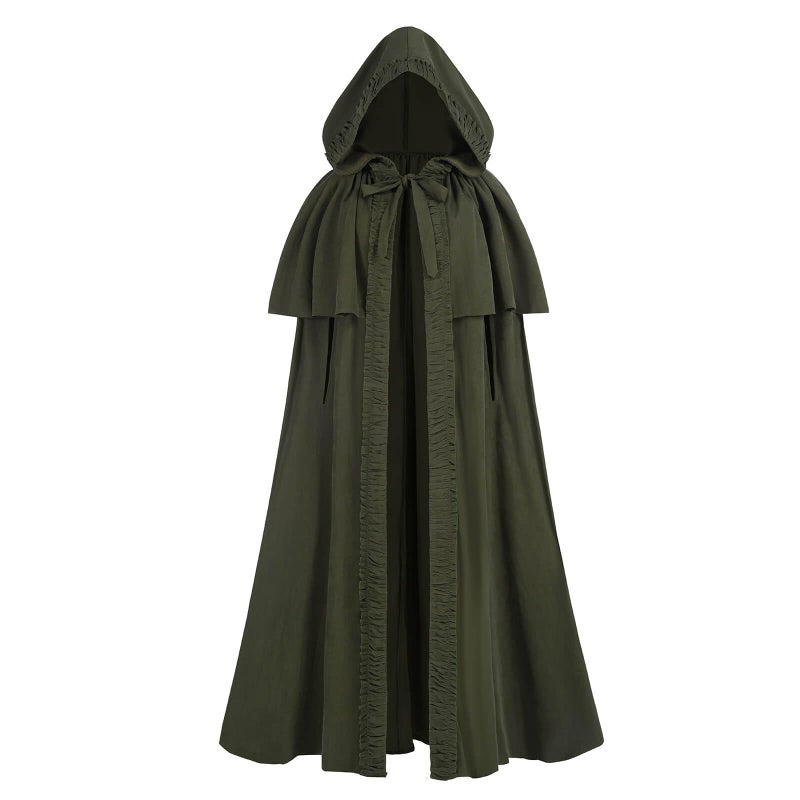Nuoqi Renaissance Cloak with Hood Women Medieval Cloak Halloween Cosplay Knight Gothic Witch Cape Green L - Image 1
