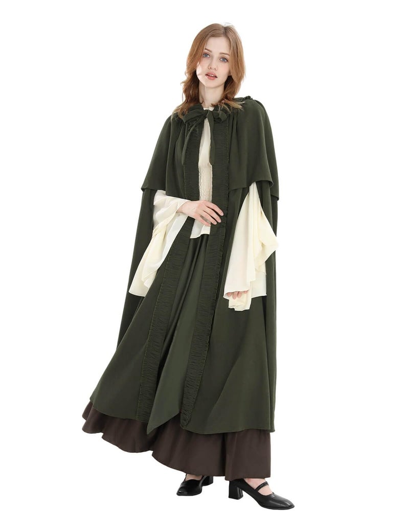 Nuoqi Renaissance Cloak with Hood Women Medieval Cloak Halloween Cosplay Knight Gothic Witch Cape Green L - Image 3