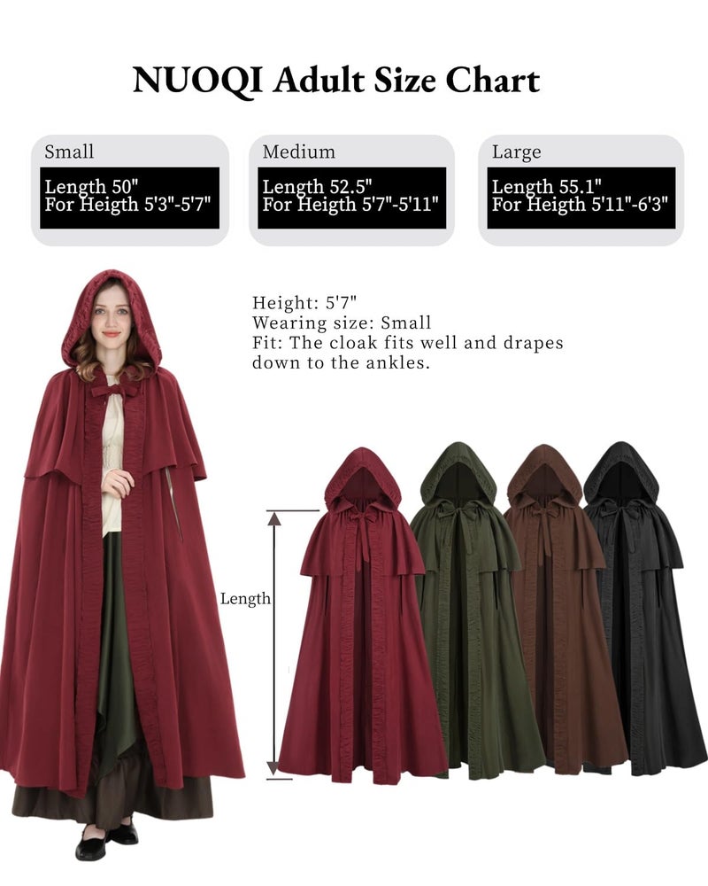 Nuoqi Renaissance Cloak with Hood Women Medieval Cloak Halloween Cosplay Knight Gothic Witch Cape Green L - Image 5