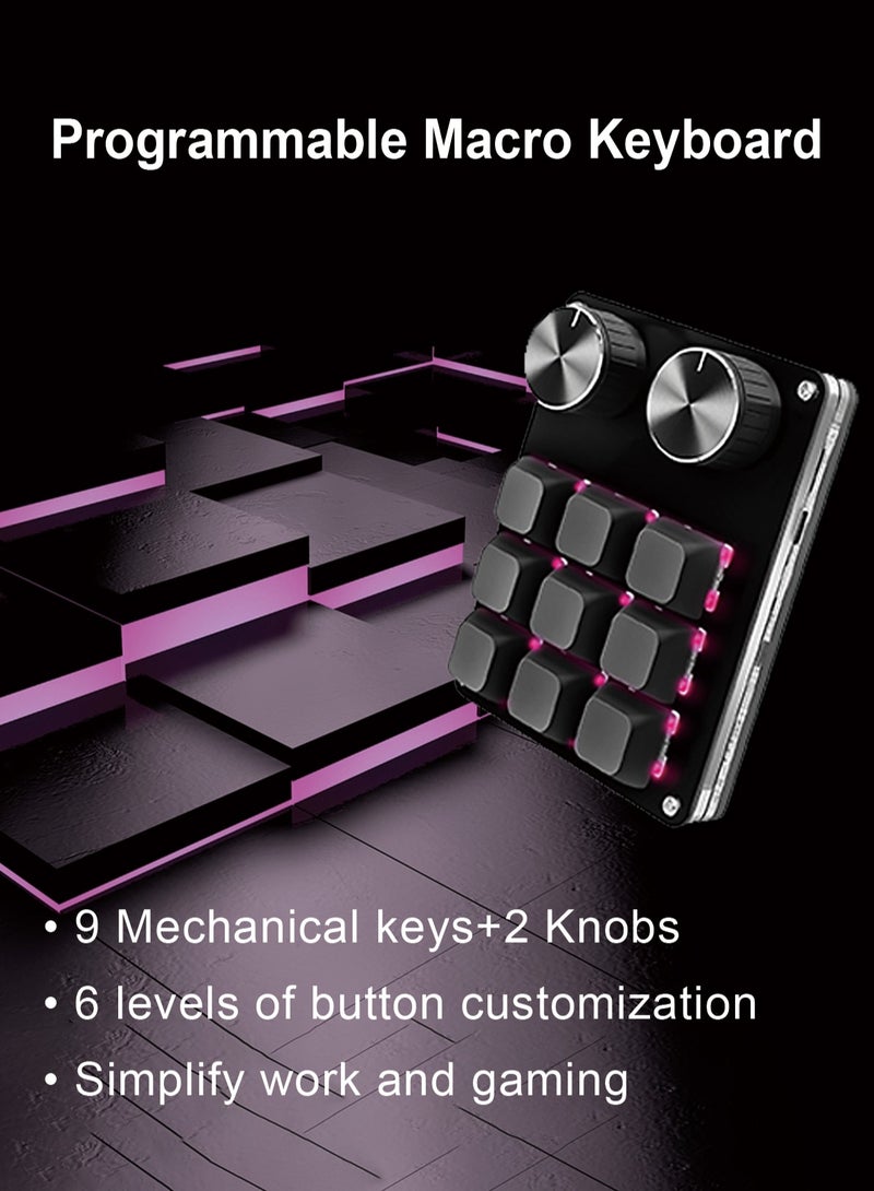 Macro keyboard, programmable, mini mechanical keyboard, can set custom game and software button combinations, with 9 keys and 2 buttons, USB connection, customized - Image 2