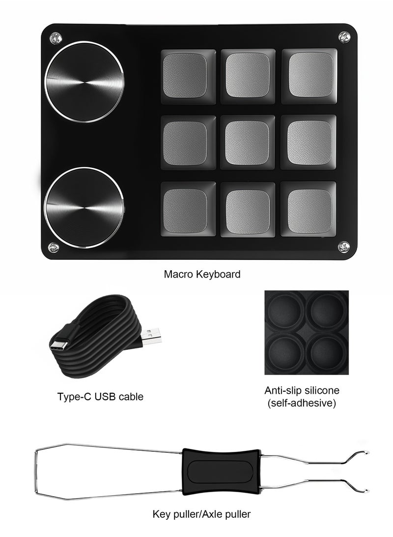 Macro keyboard, programmable, mini mechanical keyboard, can set custom game and software button combinations, with 9 keys and 2 buttons, USB connection, customized