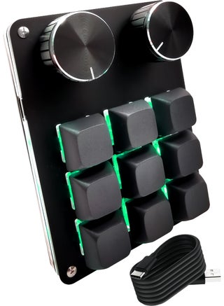 Macro keyboard, programmable, mini mechanical keyboard, can set custom game and software button combinations, with 9 keys and 2 buttons, USB connection, customized