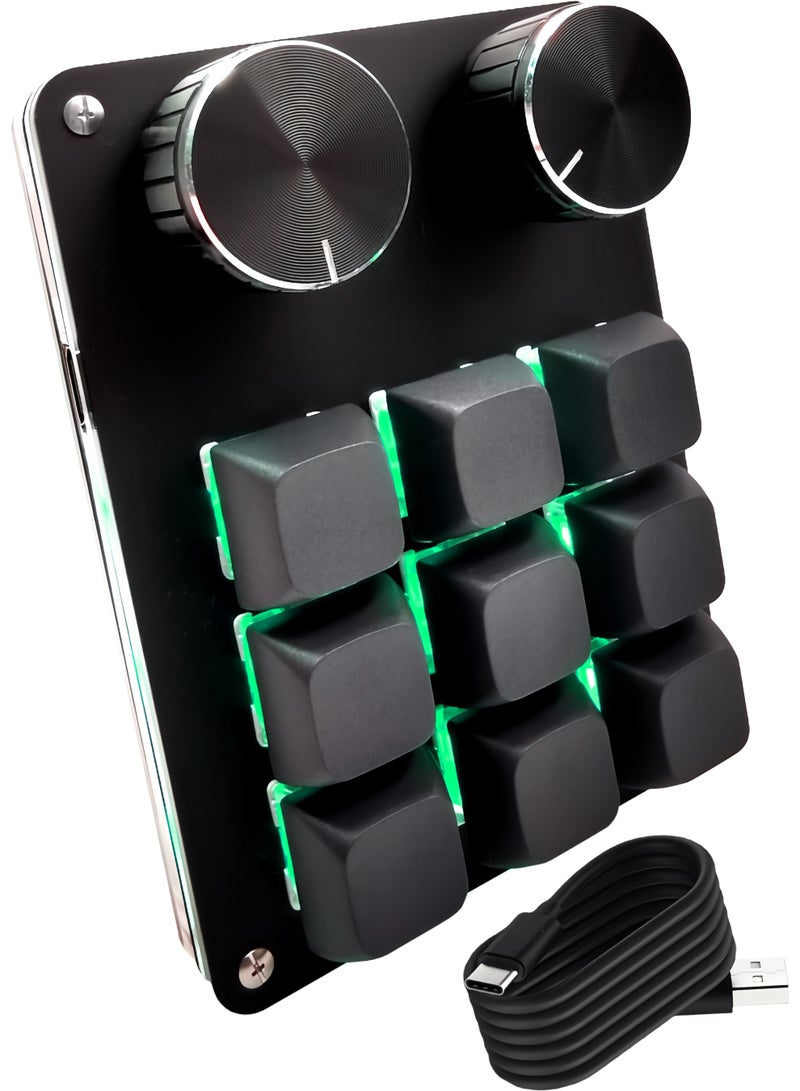 Macro keyboard, programmable, mini mechanical keyboard, can set custom game and software button combinations, with 9 keys and 2 buttons, USB connection, customized - Image 1