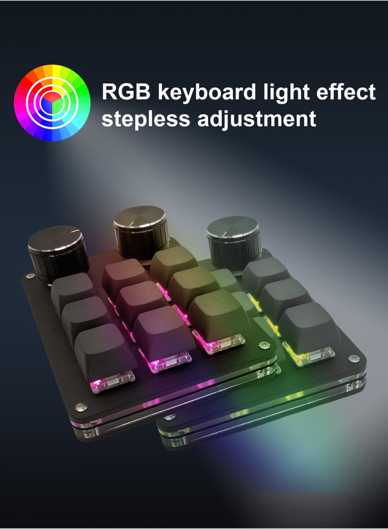 Macro keyboard, programmable, mini mechanical keyboard, can set custom game and software button combinations, with 9 keys and 2 buttons, USB connection, customized