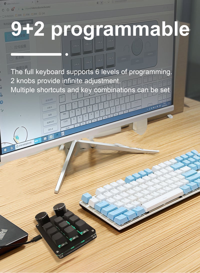 Macro keyboard, programmable, mini mechanical keyboard, can set custom game and software button combinations, with 9 keys and 2 buttons, USB connection, customized - Image 3