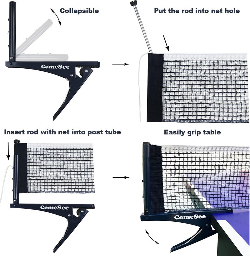 Comesee Kioos Collapsible Table Tennis Net Professional Steel Pingpong Net Clip Grip Mesh Training Competition Portable Tension Adjustable Post (Navy) - Image 3