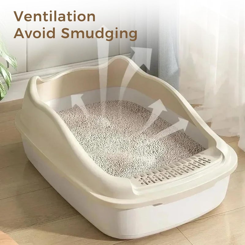 Neostyle Semi-enclosed Cat Litter Box With Round Edges Large Anti-splash Box With Cat Litter Shovel Cat Sandbox Cat Toilet (49x37x11cm) - Image 3