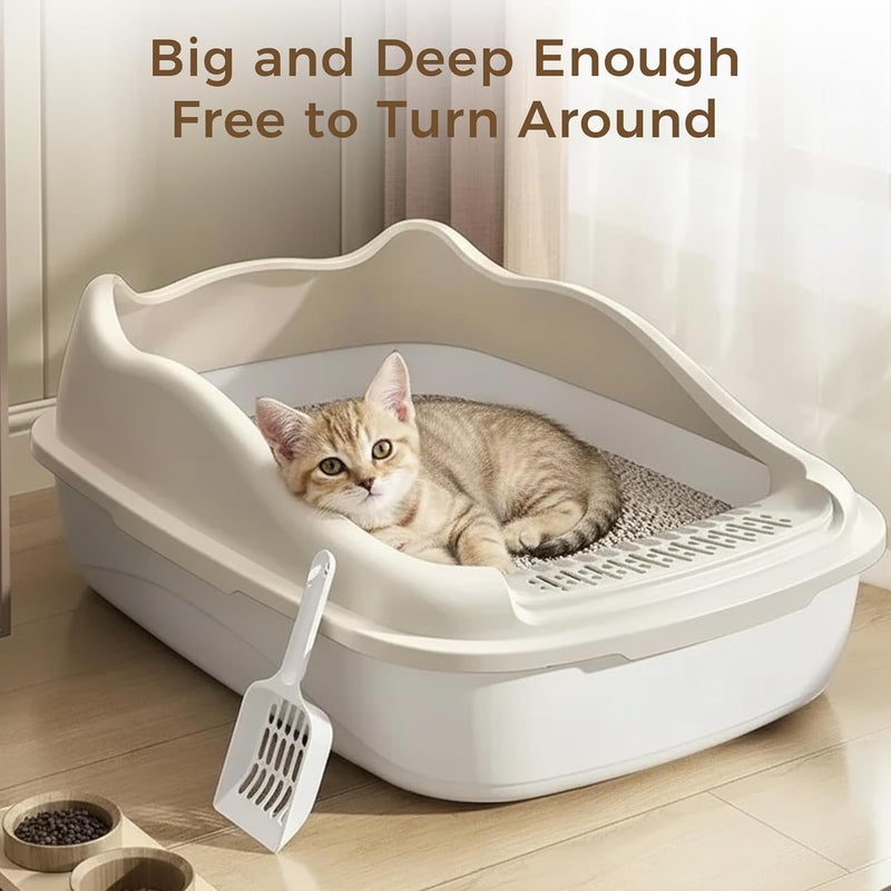 Neostyle Semi-enclosed Cat Litter Box With Round Edges Large Anti-splash Box With Cat Litter Shovel Cat Sandbox Cat Toilet (49x37x11cm) - Image 2