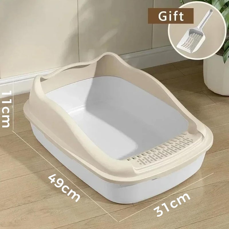 Neostyle Semi-enclosed Cat Litter Box With Round Edges Large Anti-splash Box With Cat Litter Shovel Cat Sandbox Cat Toilet (49x37x11cm) - Image 4