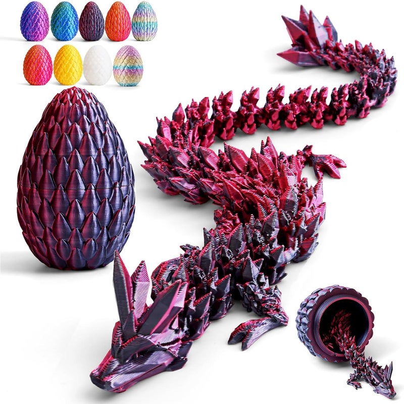Cessfle 12" Prefilled Easter Eggs with 3D Printed Dragons Inside, 3D Printer Articulated Crystal Fidget Toy, Easter Basket Stuffers for 5-7 4-6 8-12 Year Old Boys Kid Teen Girls Adult - Image 1