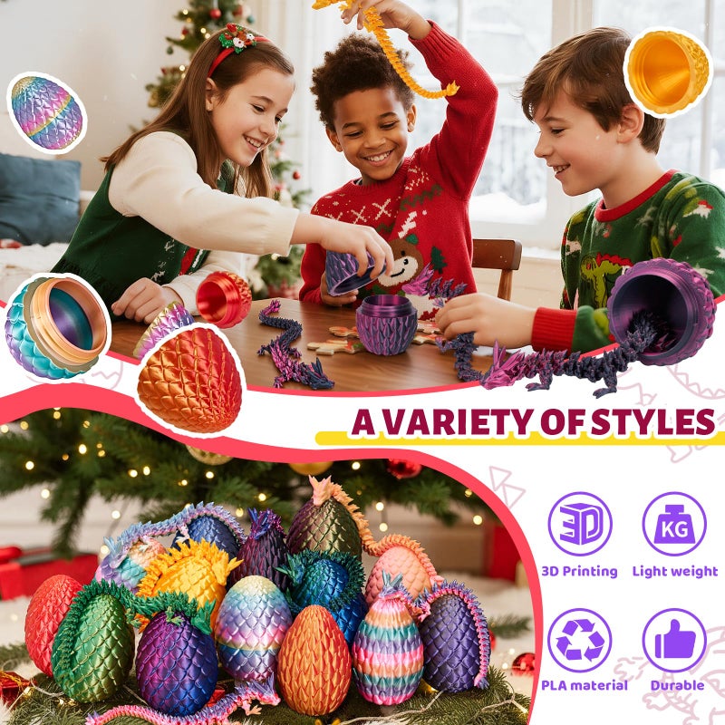 Cessfle 12" Prefilled Easter Eggs with 3D Printed Dragons Inside, 3D Printer Articulated Crystal Fidget Toy, Easter Basket Stuffers for 5-7 4-6 8-12 Year Old Boys Kid Teen Girls Adult - Image 4