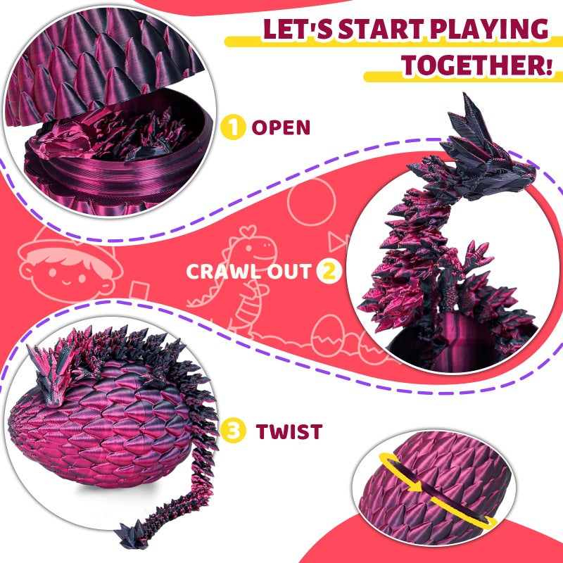 Cessfle 12" Prefilled Easter Eggs with 3D Printed Dragons Inside, 3D Printer Articulated Crystal Fidget Toy, Easter Basket Stuffers for 5-7 4-6 8-12 Year Old Boys Kid Teen Girls Adult - Image 2