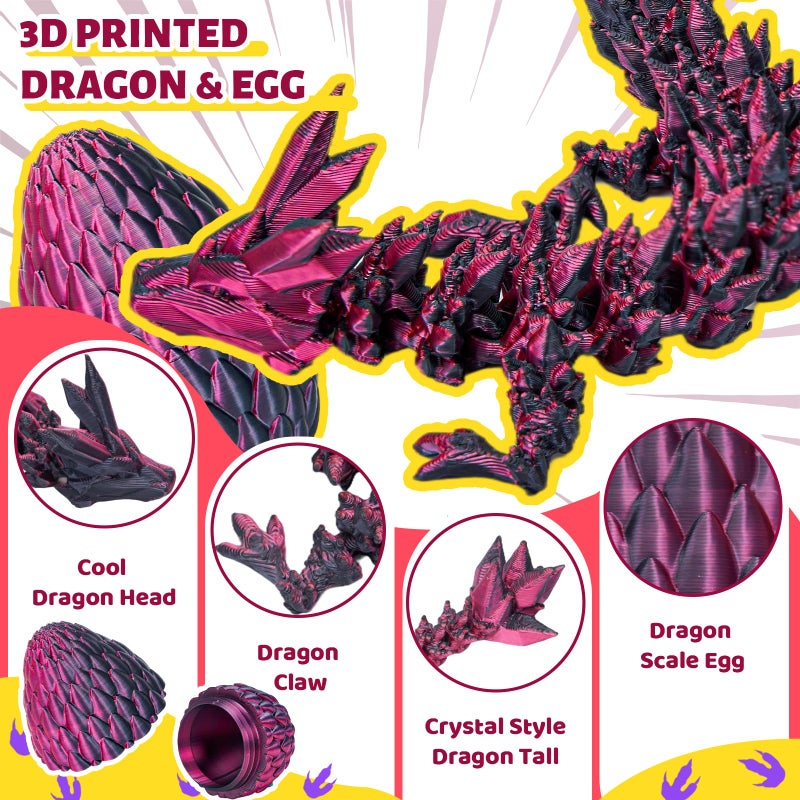 Cessfle 12" Prefilled Easter Eggs with 3D Printed Dragons Inside, 3D Printer Articulated Crystal Fidget Toy, Easter Basket Stuffers for 5-7 4-6 8-12 Year Old Boys Kid Teen Girls Adult - Image 3