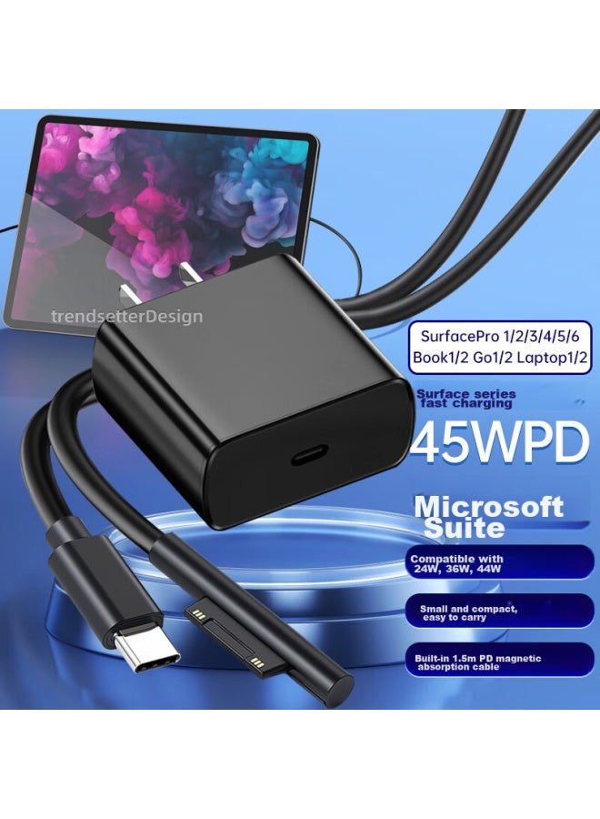 Chuanfan Microsoft Charger, 44w/36w Portable Power Adapter, Compatible With Surface Pro3/4/5/6/go2/laptop/book Tablet, Laptop Charging Cable - Image 1