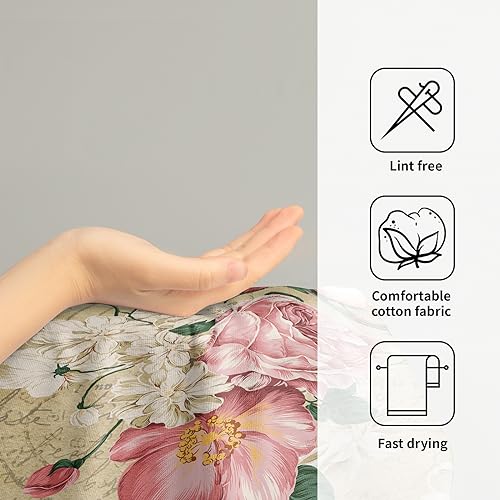 Giwawa Vintage Rose Floral Hand Towels, 15x30 in Set of 2, Retro Pink Flower Leaves Stamp Hair Face Towel Soft Highly Absorbent Shabby Chic Beige Fingertip Towel for Bathroom Girl Woman Guest Gifts - Image 4