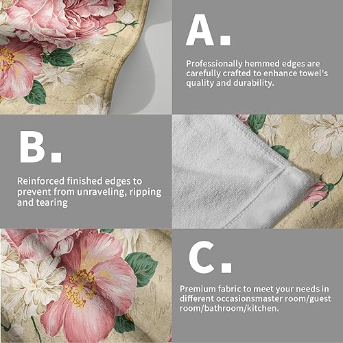 Giwawa Vintage Rose Floral Hand Towels, 15x30 in Set of 2, Retro Pink Flower Leaves Stamp Hair Face Towel Soft Highly Absorbent Shabby Chic Beige Fingertip Towel for Bathroom Girl Woman Guest Gifts - Image 5