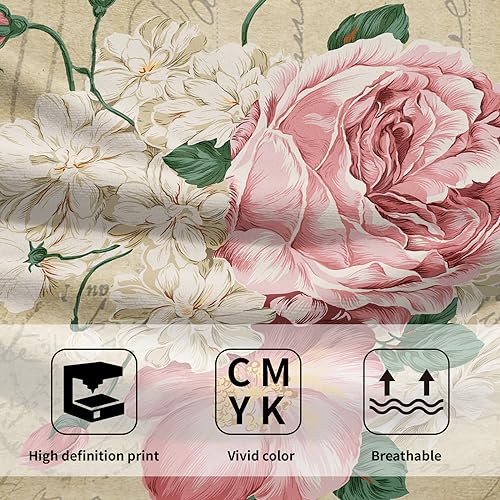 Giwawa Vintage Rose Floral Hand Towels, 15x30 in Set of 2, Retro Pink Flower Leaves Stamp Hair Face Towel Soft Highly Absorbent Shabby Chic Beige Fingertip Towel for Bathroom Girl Woman Guest Gifts - Image 3
