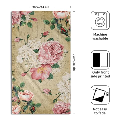 Giwawa Vintage Rose Floral Hand Towels, 15x30 in Set of 2, Retro Pink Flower Leaves Stamp Hair Face Towel Soft Highly Absorbent Shabby Chic Beige Fingertip Towel for Bathroom Girl Woman Guest Gifts - Image 2