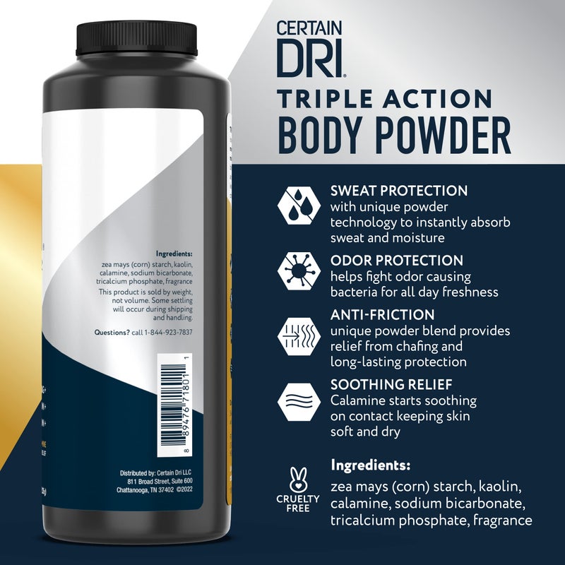 Certain Dri Body Powder for Men & Women - Talc-Free - Maximum Sweat Absorption, Moisture, & Odor Control - Calamine-Infused, Anti-Chafing, & Anti-Itch - Gentle on Sensitive Skin - 8 oz - Image 2