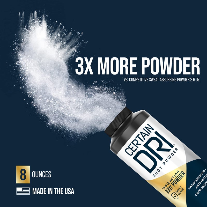 Certain Dri Body Powder for Men & Women - Talc-Free - Maximum Sweat Absorption, Moisture, & Odor Control - Calamine-Infused, Anti-Chafing, & Anti-Itch - Gentle on Sensitive Skin - 8 oz - Image 4