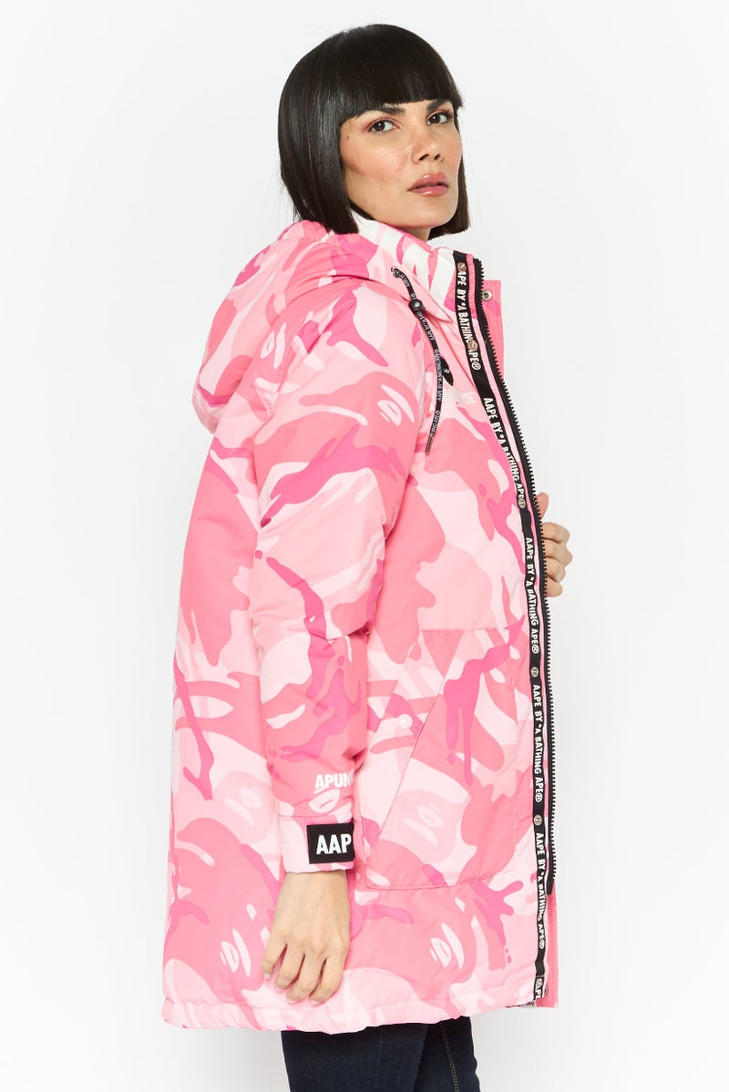 Aape By A Bathing Ape Women Embroidered Logo Hooded Jacket, Pink Combo - Image 3