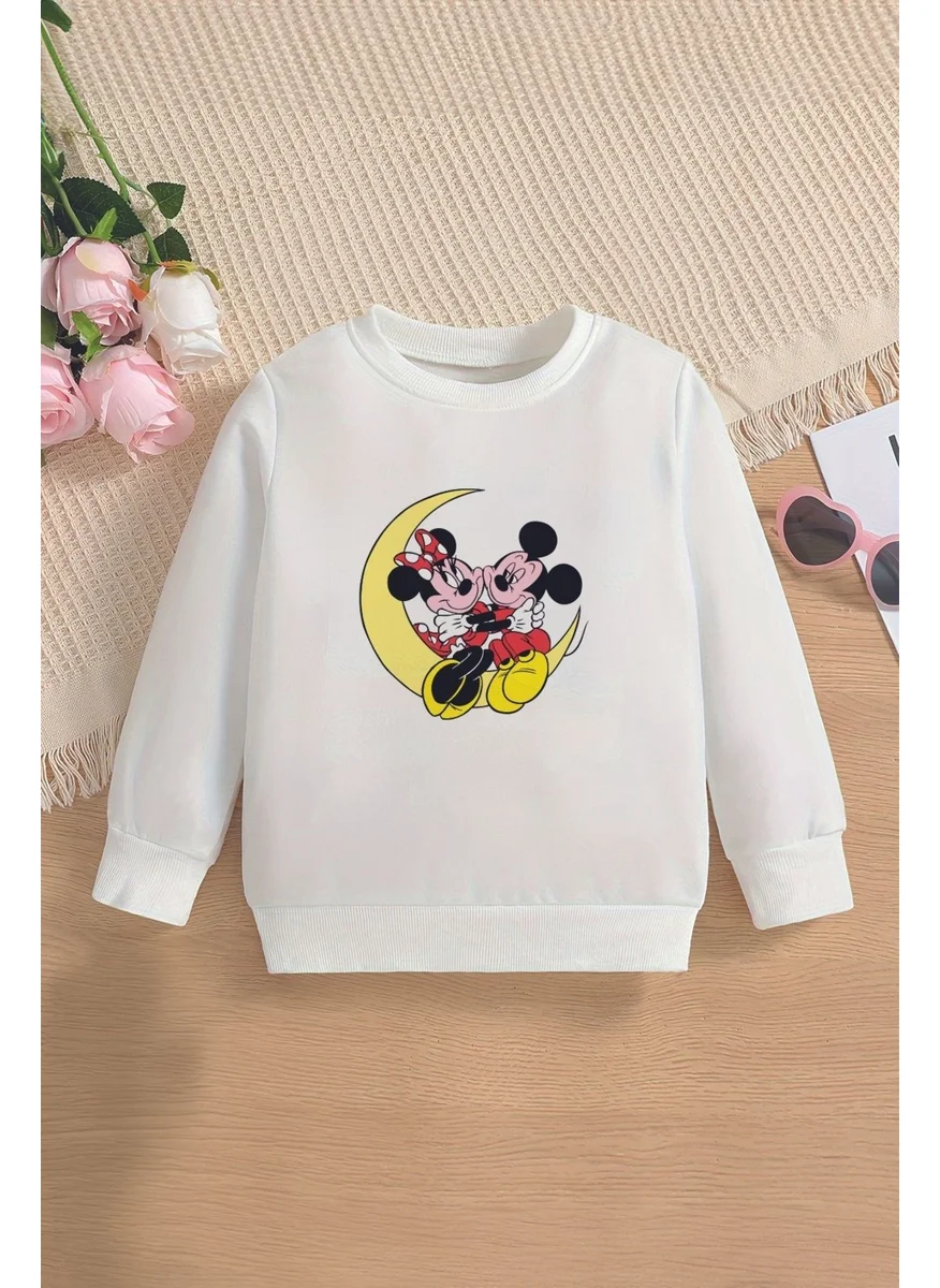 Myada Polar fleece inside, sitting on the moon, mini and Mickey printed, oversize hooded children's sweatshirt 15771