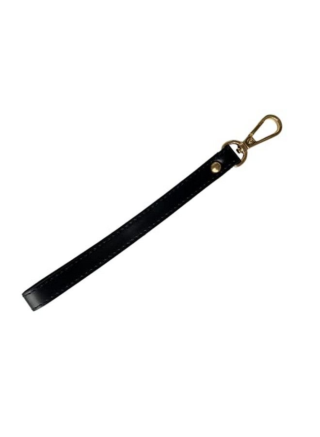 Comfort Axis Replacement Black Leather Wrist Strap For Clutch Purse Or Pouch With Gold Buckle - Image 1