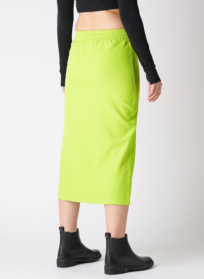 globus Solid Straight Midi Skirt with Drawstring - Image 3