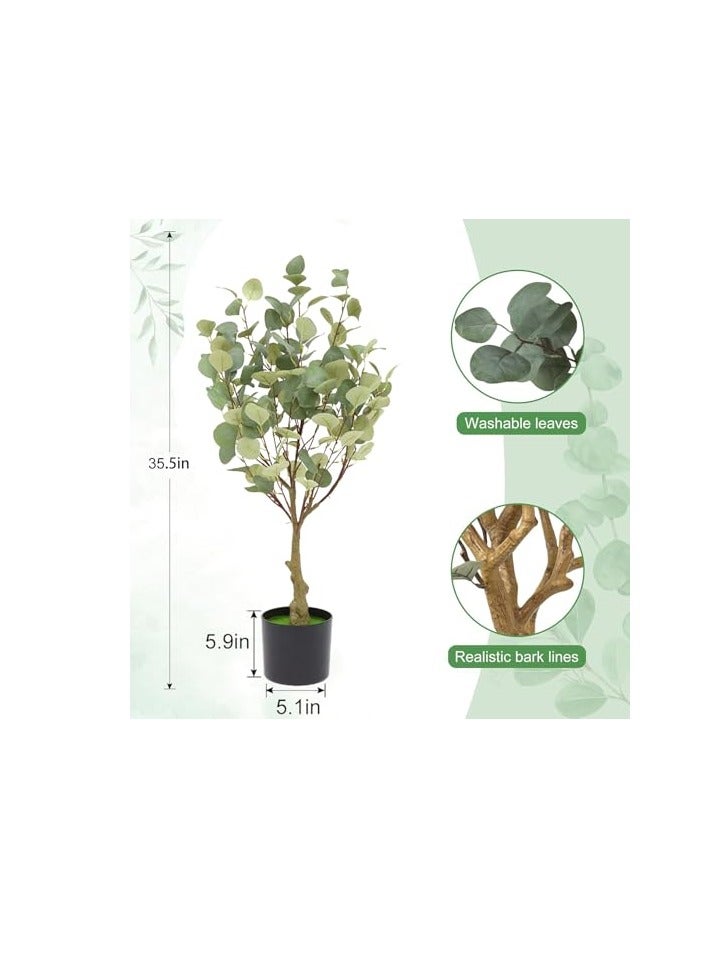 Rightsure Artificial Eucalyptus Tree with Natural Wood Trunk and Realistic Leaves, Faux Eucalyptus Tree for Home Decor Indoor, Tall Green Fake Plant with Pot for Office Living Room Outdoor (90CM)  - Image 2