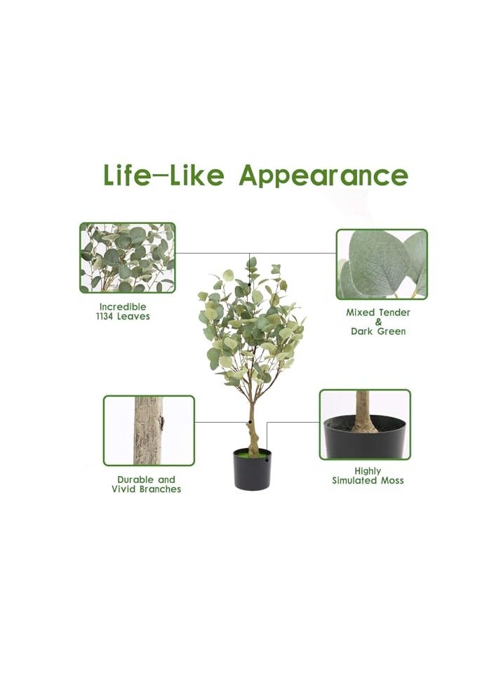 Rightsure Artificial Eucalyptus Tree with Natural Wood Trunk and Realistic Leaves, Faux Eucalyptus Tree for Home Decor Indoor, Tall Green Fake Plant with Pot for Office Living Room Outdoor (90CM)  - Image 3