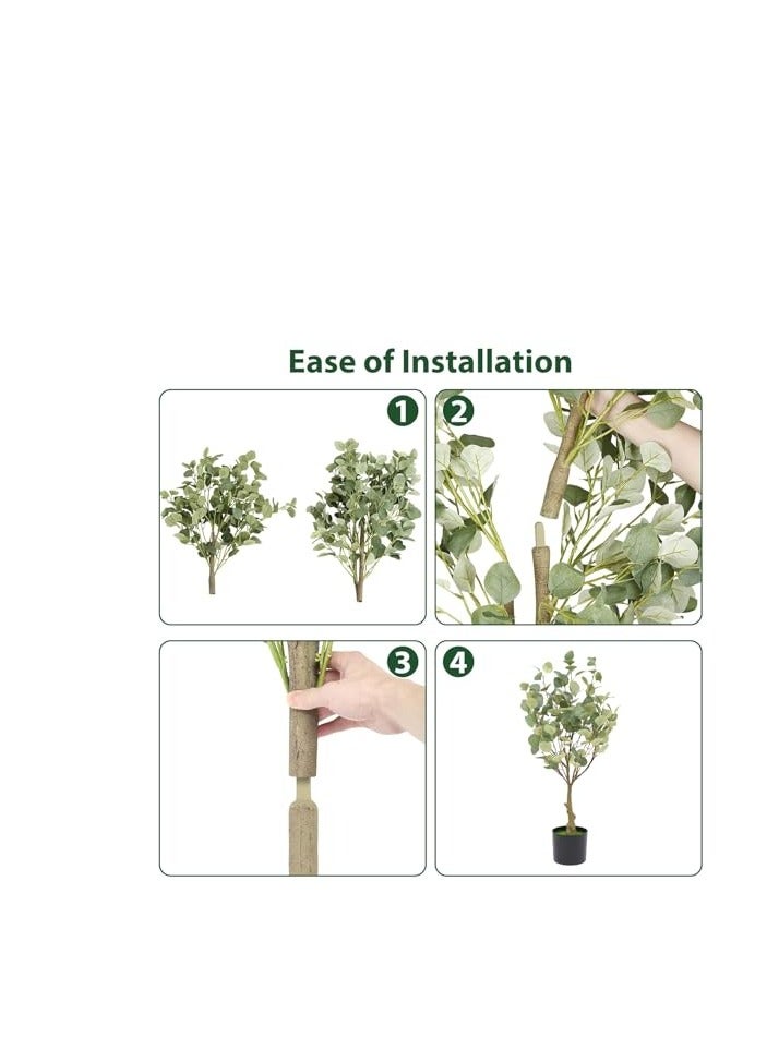 Rightsure Artificial Eucalyptus Tree with Natural Wood Trunk and Realistic Leaves, Faux Eucalyptus Tree for Home Decor Indoor, Tall Green Fake Plant with Pot for Office Living Room Outdoor (90CM)  - Image 4