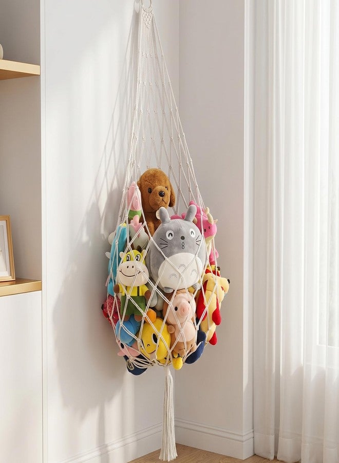 onepeng Stuffed Animal Storage Organizers Corner Hanging Stuffy Animal Hammock Macrame Toy Display Plush Toy Holder Wall, Kid Bedroom Decor Boho Nursery Playroom Organizer (Cream, 60inch) - Image 1
