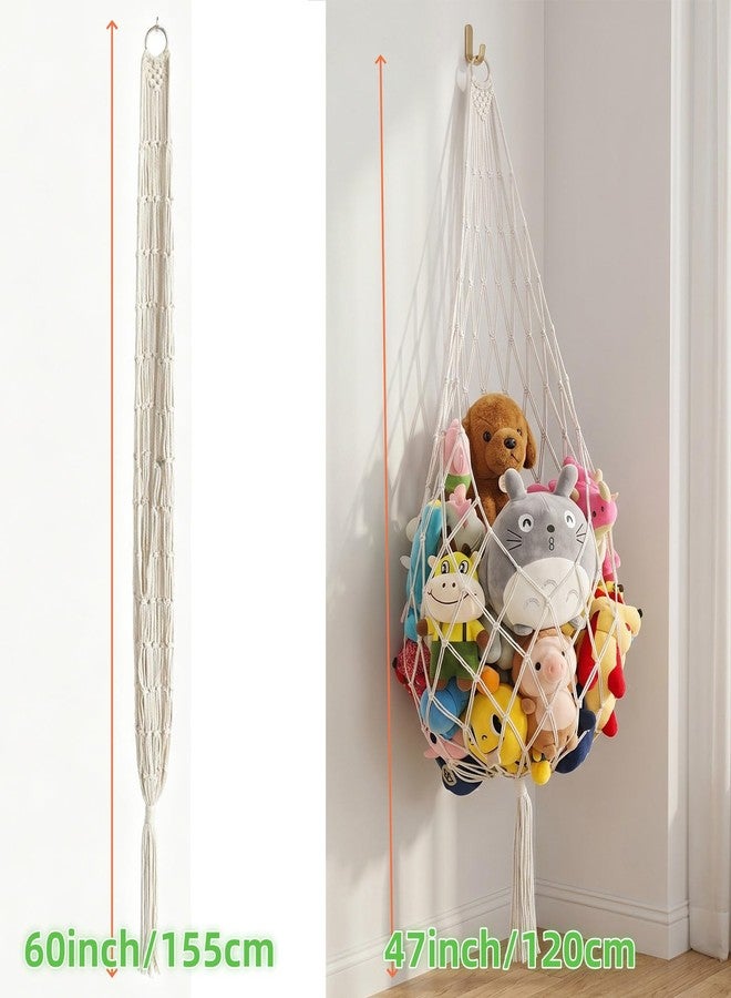 onepeng Stuffed Animal Storage Organizers Corner Hanging Stuffy Animal Hammock Macrame Toy Display Plush Toy Holder Wall, Kid Bedroom Decor Boho Nursery Playroom Organizer (Cream, 60inch) - Image 5