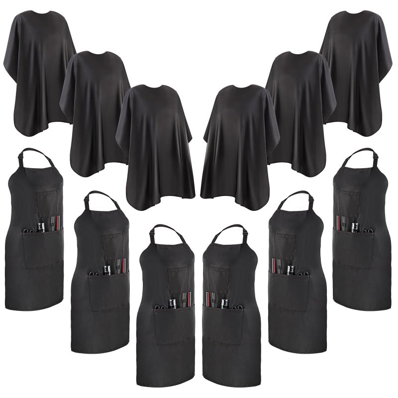Liitrsh 12 Pc Hair Salon Accessories Set 6 Aprons with Pockets 6 Caps Waterproof Apron for Hair Stylist Home Use