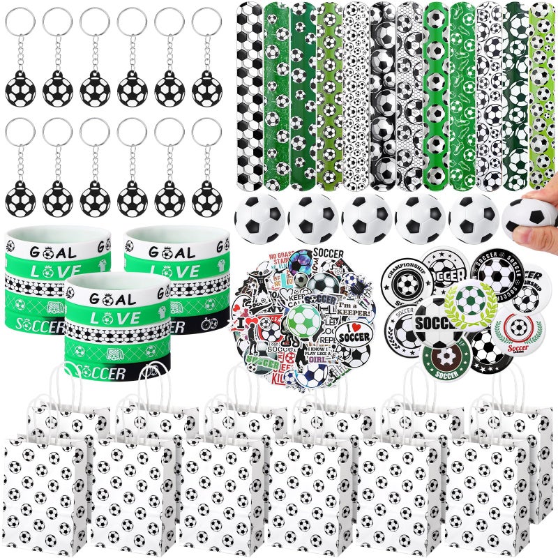 Aoriher 194 Pcs Soccer Party Bulk Sport Birthday Party Gift Soccer Goodie Bag Filler Mini Soccer Ball Silicone Bracelet Soccer Tattoo Sticker Soccer Slap Bracelet Keychain Button Pin - Image 1