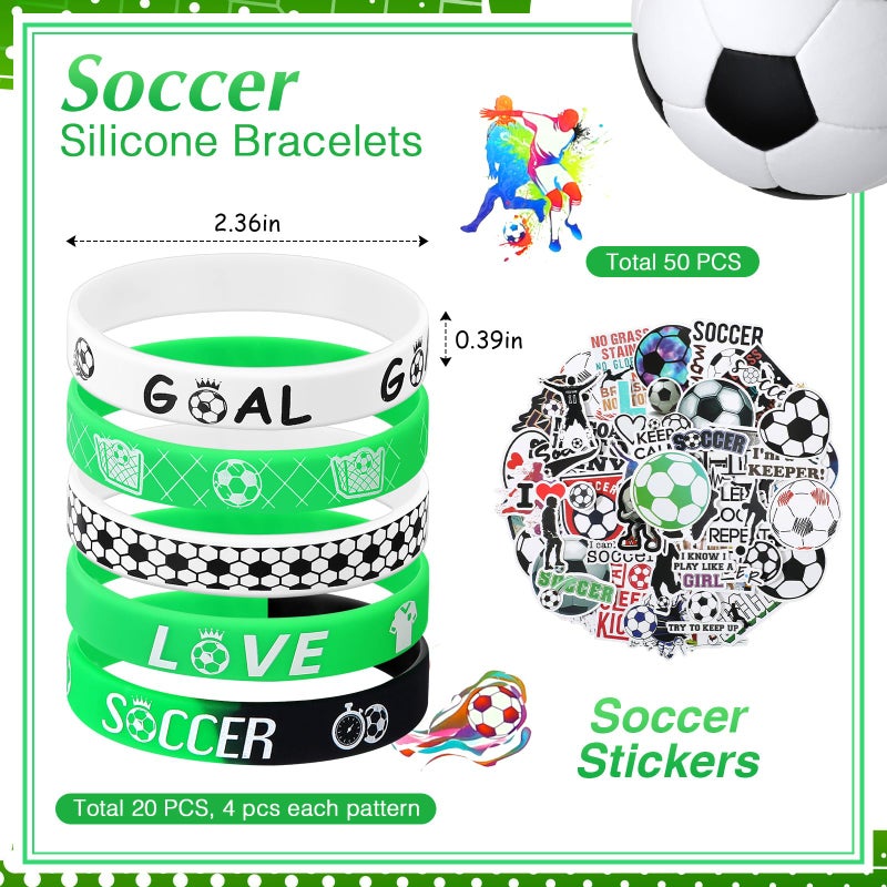 Aoriher 194 Pcs Soccer Party Bulk Sport Birthday Party Gift Soccer Goodie Bag Filler Mini Soccer Ball Silicone Bracelet Soccer Tattoo Sticker Soccer Slap Bracelet Keychain Button Pin - Image 2