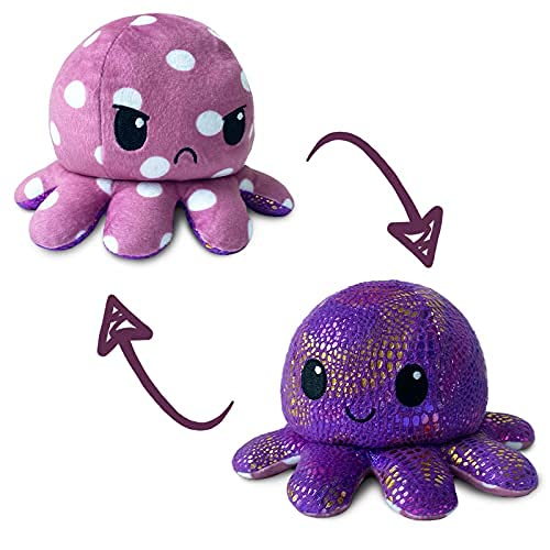 TeeTurtle Reversible Octopus Plushie 4Inch Purple Polka Dot Shimmer TwoSided Flip Plush Toy with Embroidered Details Cute Mini Collectible Plush for Kids Teens and Adults - Image 1