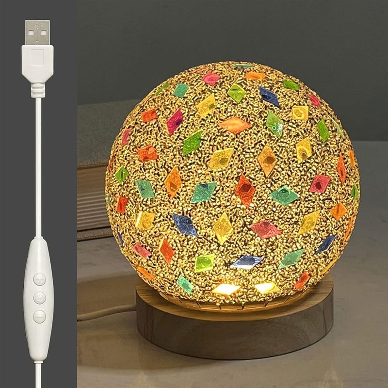 مصباح ليلي USB زجاجي فسيفسائي كروي لطاولة غرفة النوم وغرفة المعيشة - Image 3