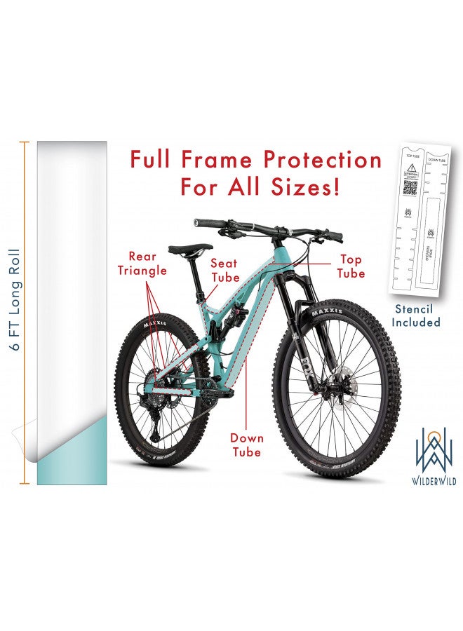 WilderWild WilderWild Bike Frame Protection Tape- High Impact Clear Vinyl Wrap Includes Tool (4x72) Bicycle Frame Protector, Mountain Bike Frame Guard Chainstay Protector (Glossy Clear)  - Image 1