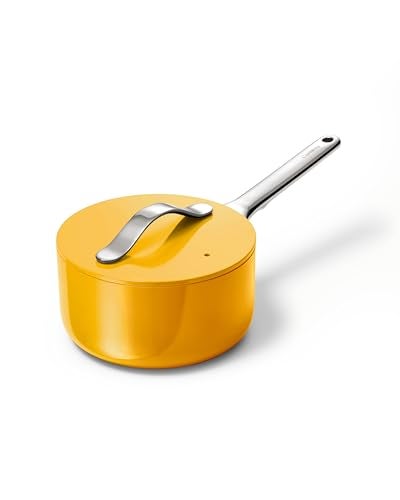 Caraway Nonstick Ceramic Sauce Pan with Lid 175 qt Non Toxic PTFE PFOA Free Oven Safe Compatible with All Stovetops Gas Electric Induction Marigold - Image 1