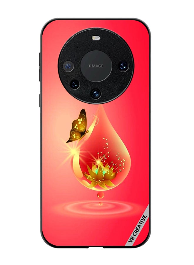 VR CREATIVE Protective Case Cover For Huawei Mate 60 Pro Golden Butterfly Red Waterdrop Design Multicolour - Image 1