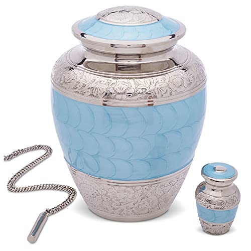 Legacy Urns Light Blue Urns for Human Ashes Adult Male  Female  Handcrafted Large  Small Urns for Human Ashes Keepsake Along with A Cremation Necklace for Ashes