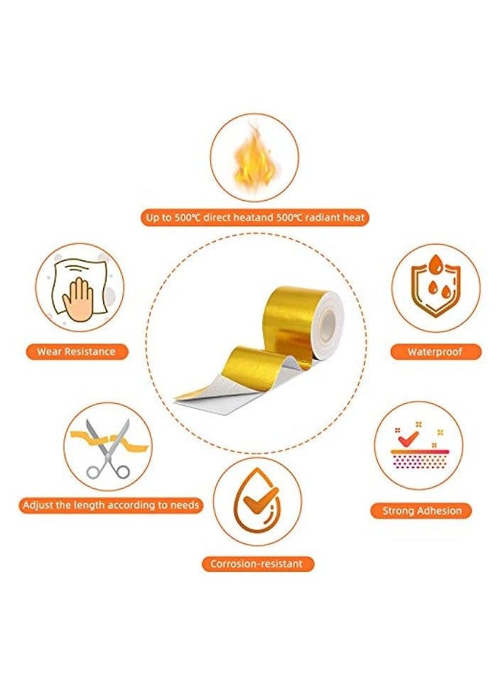 erorex 2 Rolls Heat Shield Tape Cool Tapes Aluminum Foil Heat Reflective Adhesive Heat Shield Thermal Barrier Foil Tape Self-Adhesive Heat Resistant Tape for Hose and Auto Use (Gold, 2 Inch x 32.8 ft)  - Image 4
