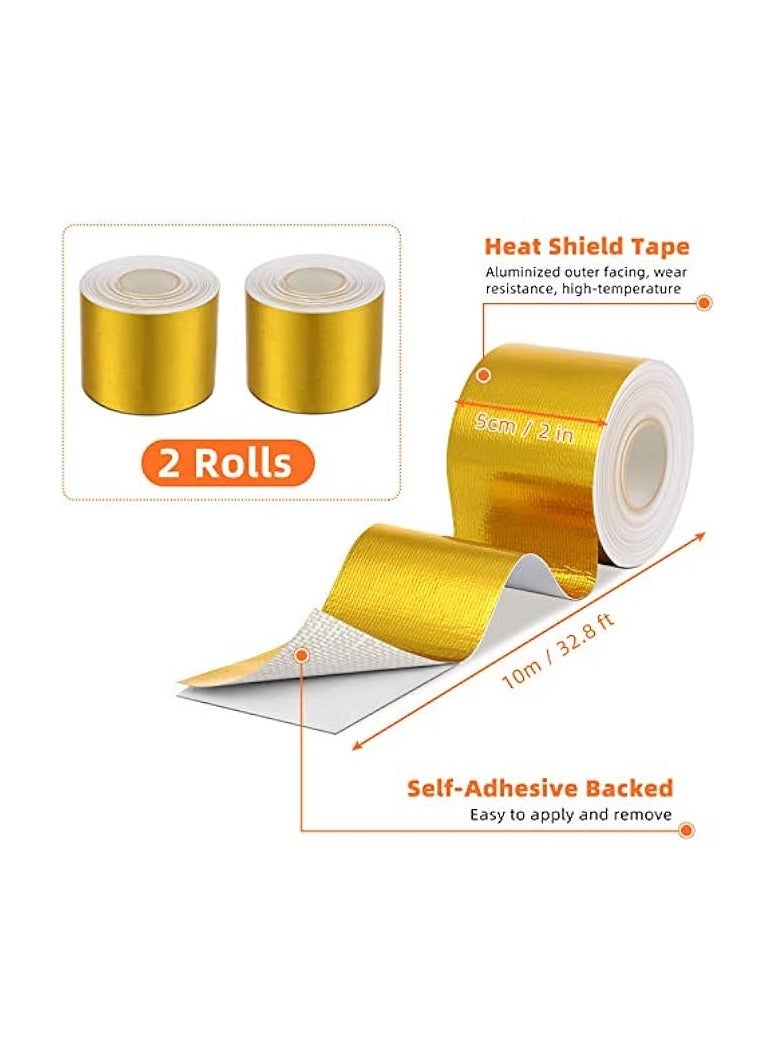 erorex 2 Rolls Heat Shield Tape Cool Tapes Aluminum Foil Heat Reflective Adhesive Heat Shield Thermal Barrier Foil Tape Self-Adhesive Heat Resistant Tape for Hose and Auto Use (Gold, 2 Inch x 32.8 ft)  - Image 3